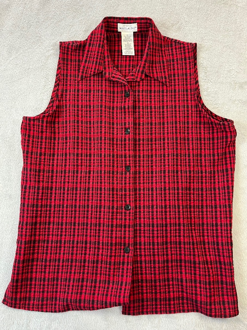White Stag sz XL Vintage Sleeveless Button Up Top Collar Strechy Coastal Country